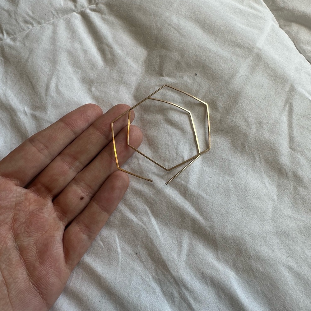 Geometric Gold Hexagon Hoop Earrings